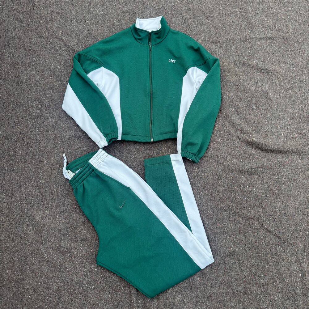 Women's Vintage 90's Nike Green White Full Sweatsuit Jacket Sweatpants Sz Small